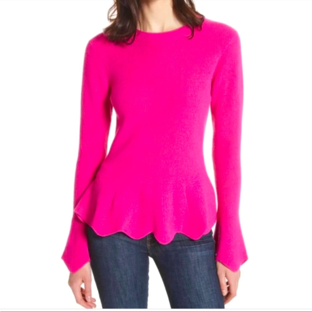 Ted Baker London Bobbe Peplum Sweater Pink Ted 2/US Small 4/6 Cashmere Wool